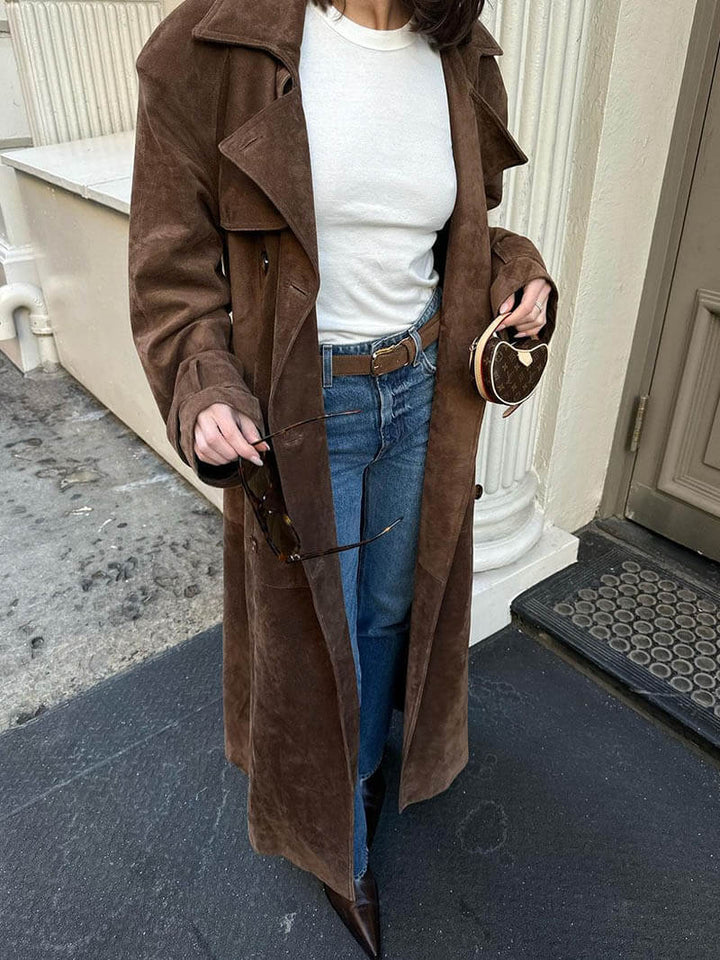 Nadine Long Suede-Look Trench Coat