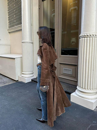 Nadine Long Suede-Look Trench Coat