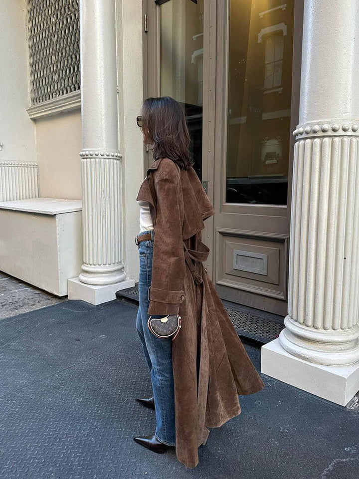 Nadine Long Suede-Look Trench Coat