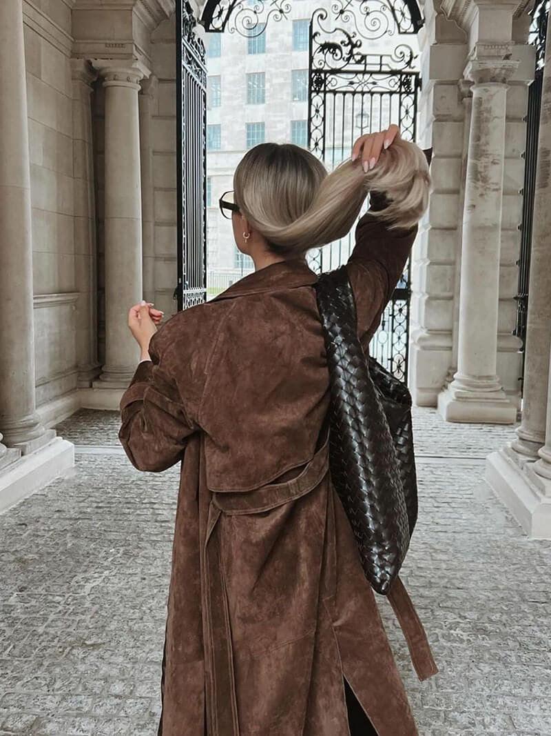 Nadine Long Suede-Look Trench Coat