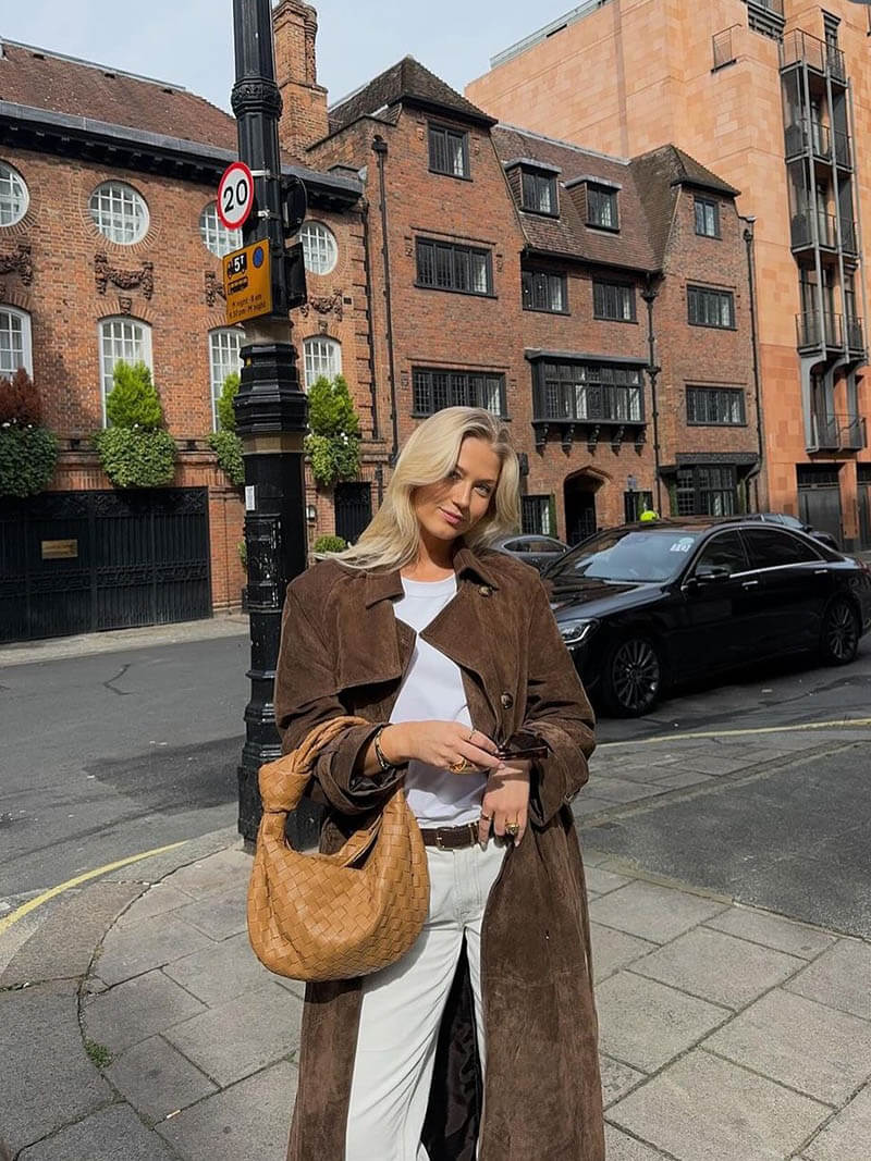 Nadine Long Suede-Look Trench Coat