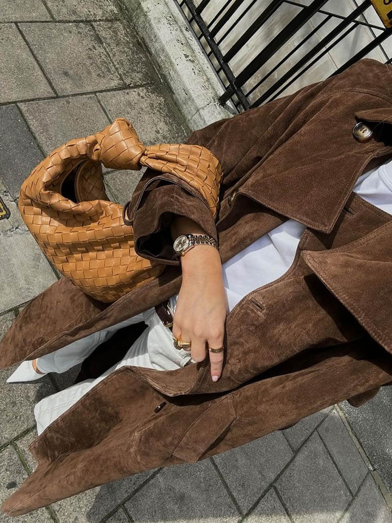 Nadine Long Suede-Look Trench Coat
