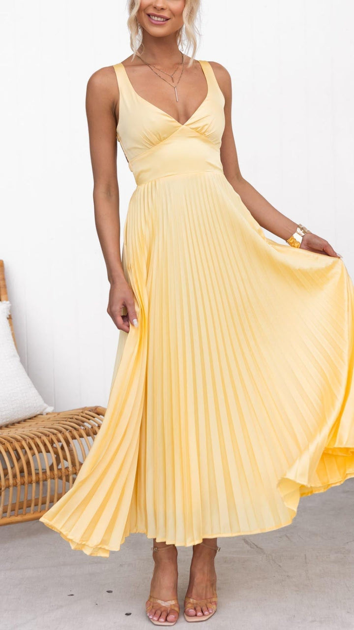 Aby Pleated V-Neck Maxi Dress