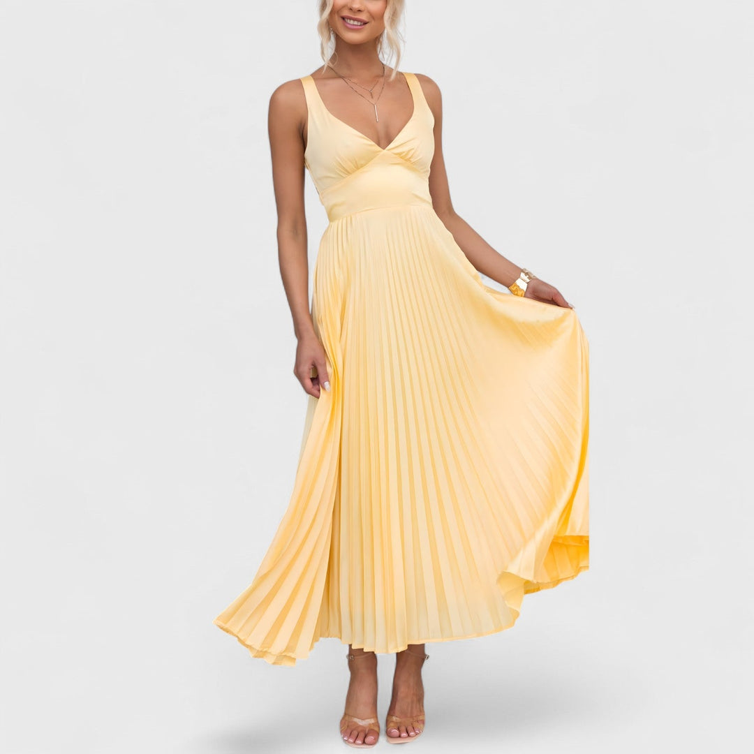 Yvenora Pleated V-Neck Dress