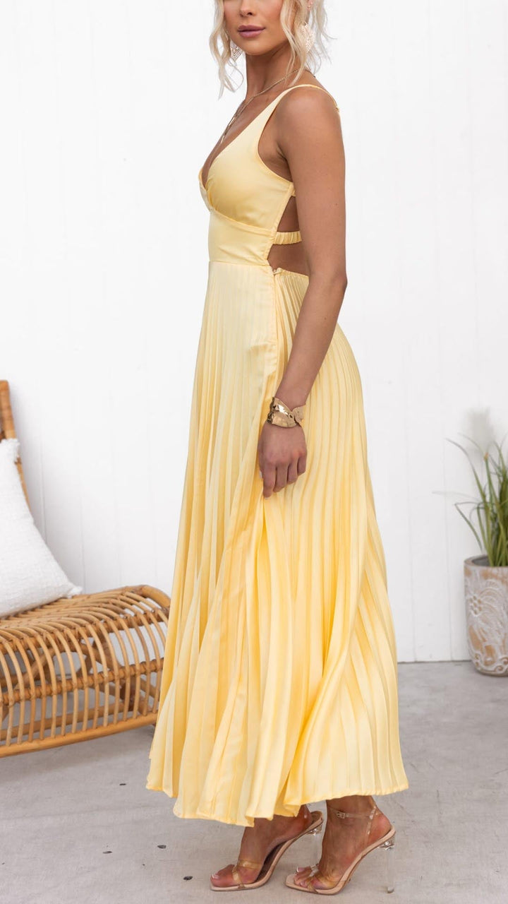 Aby Pleated V-Neck Maxi Dress