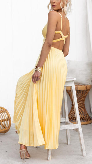 Aby Pleated V-Neck Maxi Dress