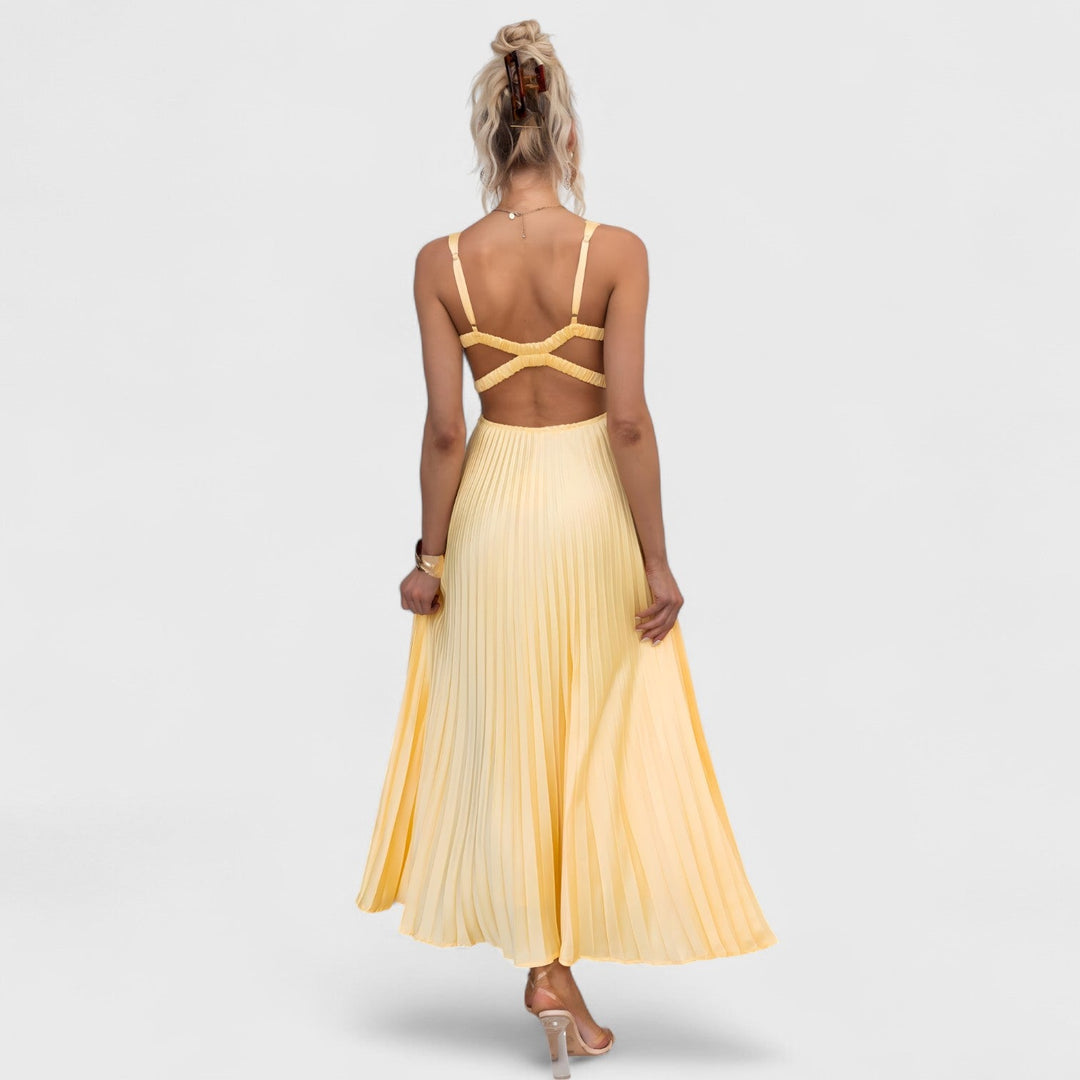 Yvenora Pleated V-Neck Dress