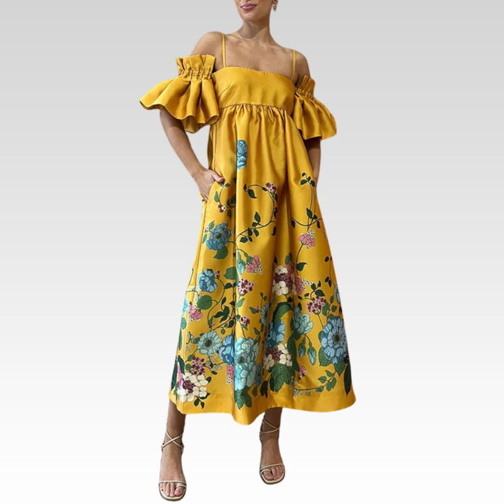 Arielle Gathered Sleeve Dress with Pockets