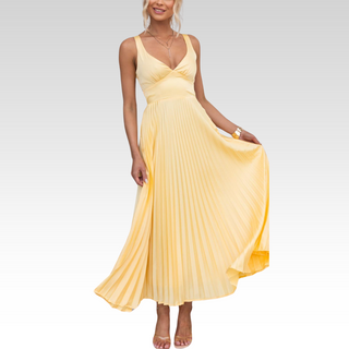 Aby Pleated V-Neck Maxi Dress