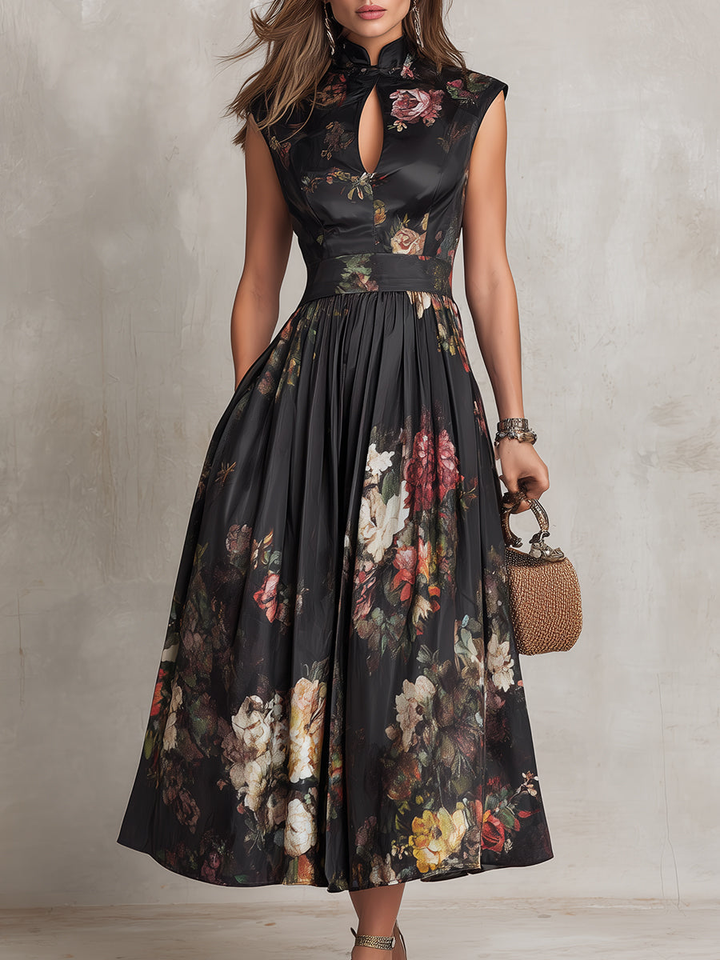 Dunora Pleated Floral Midi Dress