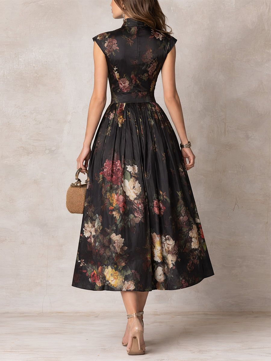 Dunora Pleated Floral Midi Dress