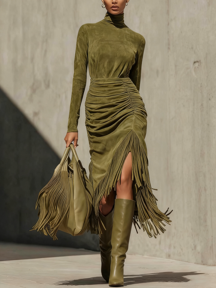 Oliva Green Wrap Midi Dress