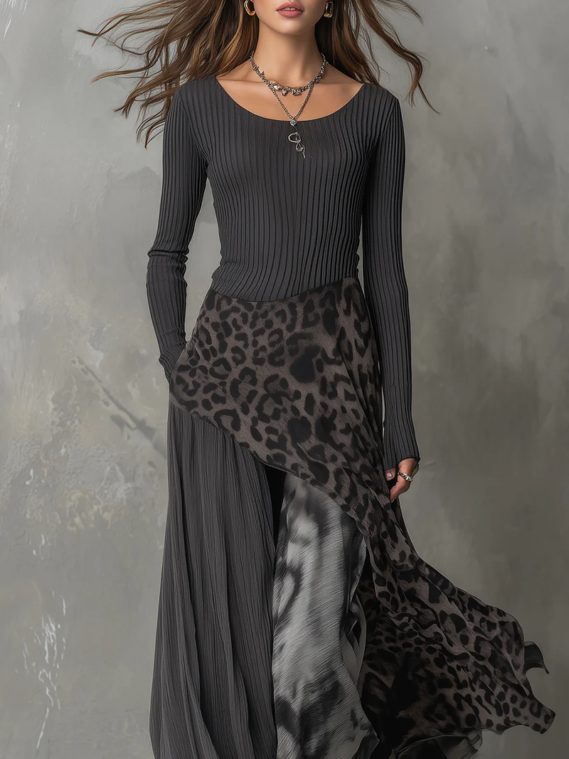 Nkem Striped Leopard Print Maxi Dress