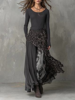Nkem Striped Leopard Print Maxi Dress
