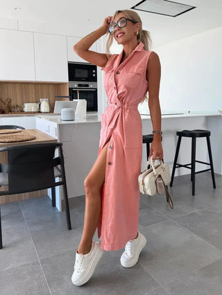 Isabelle Sleeveless Button Maxi Dress