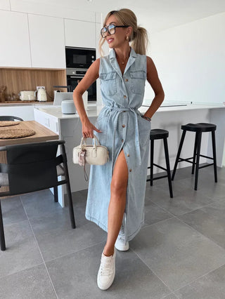 Isabelle Sleeveless Button Maxi Dress