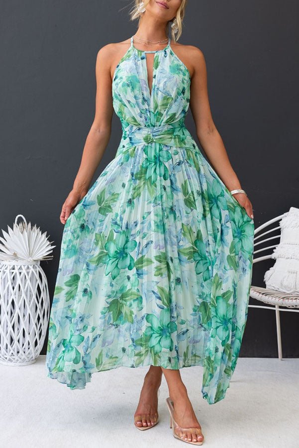 Angel Pleated Floral Strap Dress