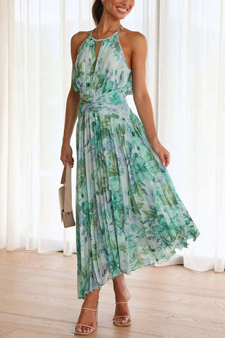 Angel Pleated Floral Strap Dress