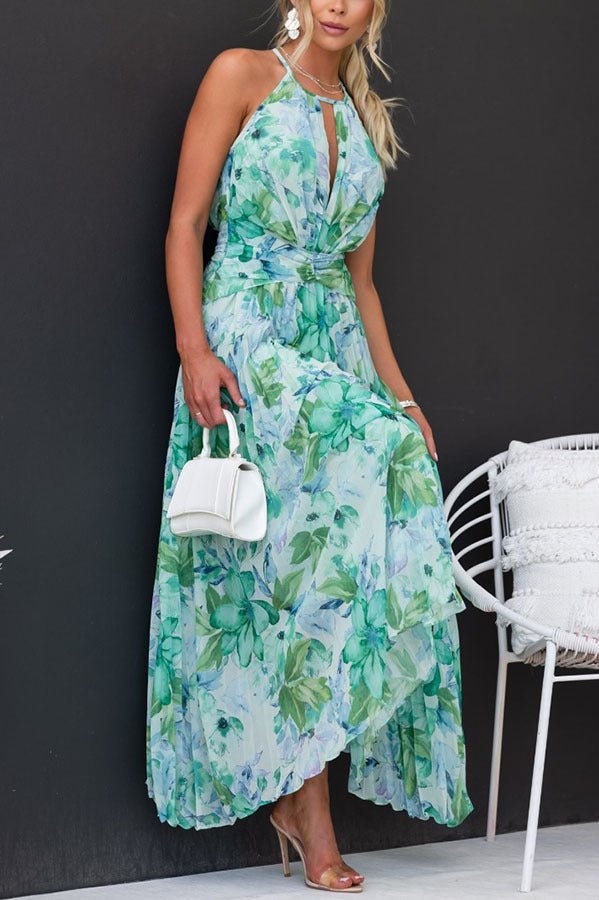 Angel Pleated Floral Strap Dress