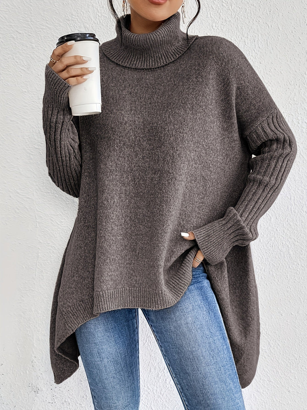 Laila Asymmetric Hem Turtleneck Sweater