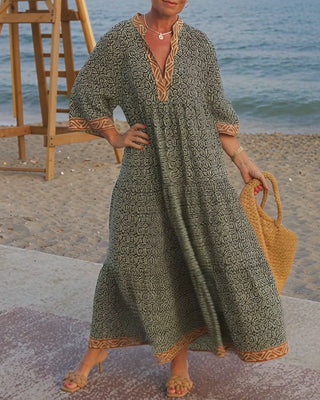 Robe longue imprimée col en V Luna