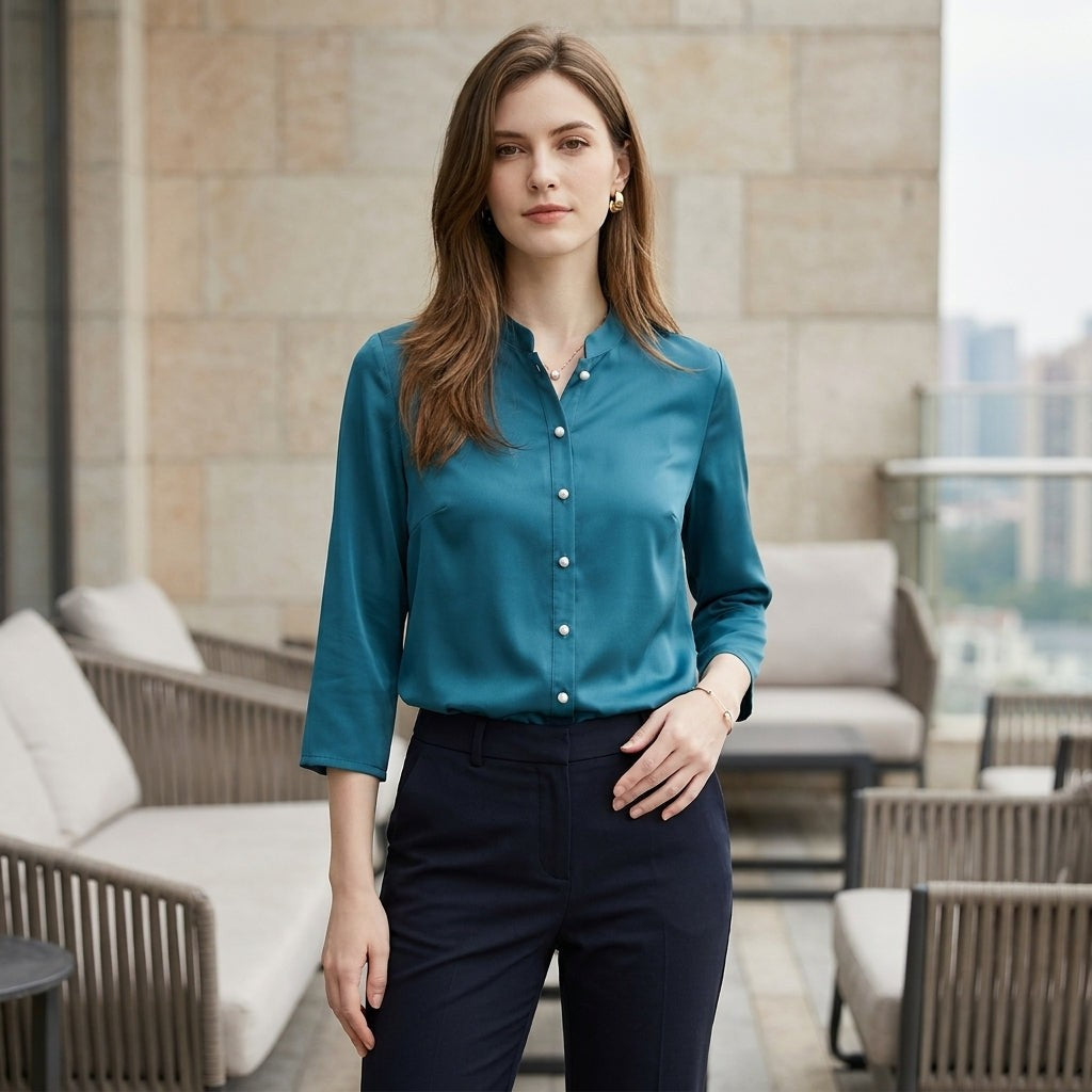 Bergamo Relaxed-Fit Mandarin Collar Blouse - Sienna & Stella, view 2