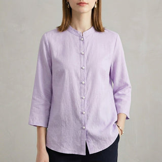 Bergamo Relaxed-Fit Mandarin Collar Blouse in Lavender - Sienna & Stella