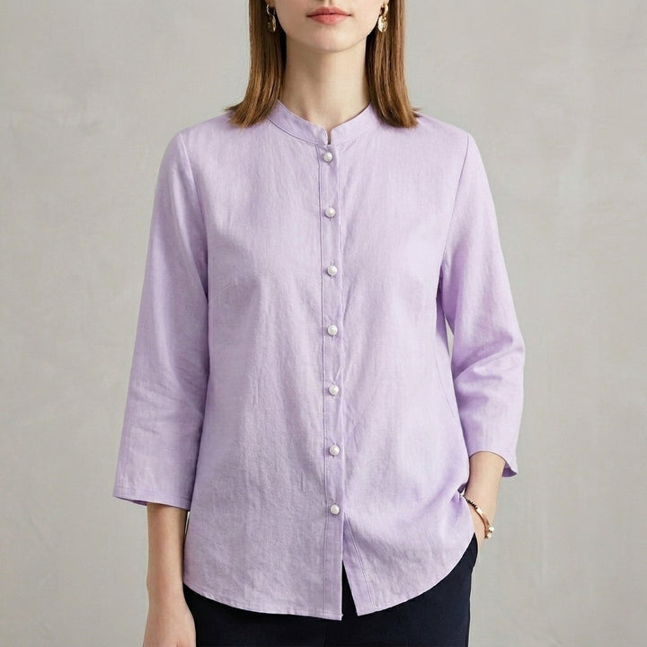 Bergamo Relaxed-Fit Mandarin Collar Blouse in Lavender - Sienna & Stella