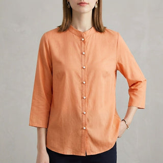 Bergamo Relaxed-Fit Mandarin Collar Blouse in Terracotta - Sienna & Stella