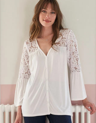 Calla Flare-Sleeve Blouse in White - Sienna & Stella