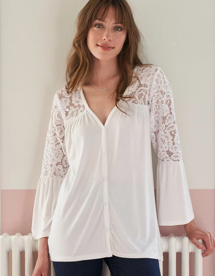 Calla Flare-Sleeve Blouse in White - Sienna & Stella