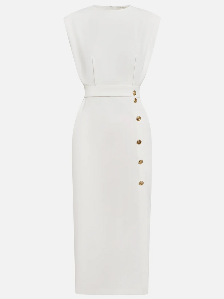 Aina Round Neck Button Midi Dress
