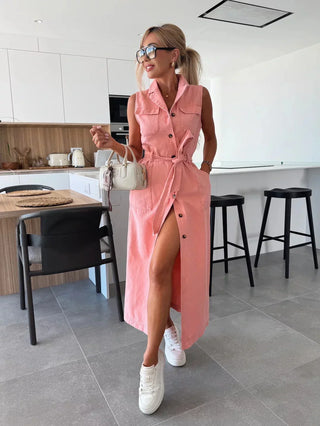 Isabelle Sleeveless Button Maxi Dress