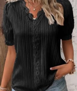 Cervia Cutout Short-Sleeve Blouse in Black - Sienna & Stella