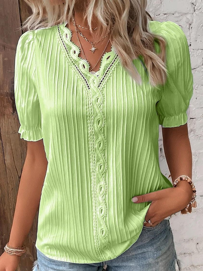 Cervia Cutout Short-Sleeve Blouse in Mint Green - Sienna & Stella