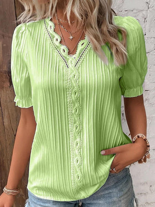 Cervia Cutout Short-Sleeve Blouse in Mint Green - Sienna & Stella