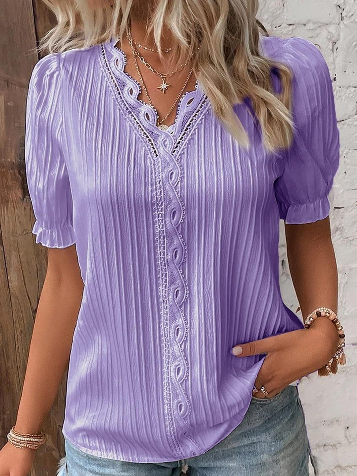 Cervia Cutout Short-Sleeve Blouse in Plum - Sienna & Stella