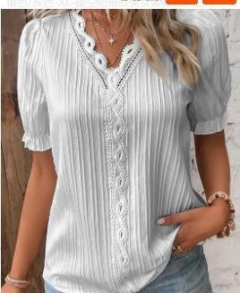 Cervia Cutout Short-Sleeve Blouse in Tone Gray - Sienna & Stella