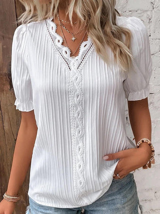 Cervia Cutout Short-Sleeve Blouse in White - Sienna & Stella