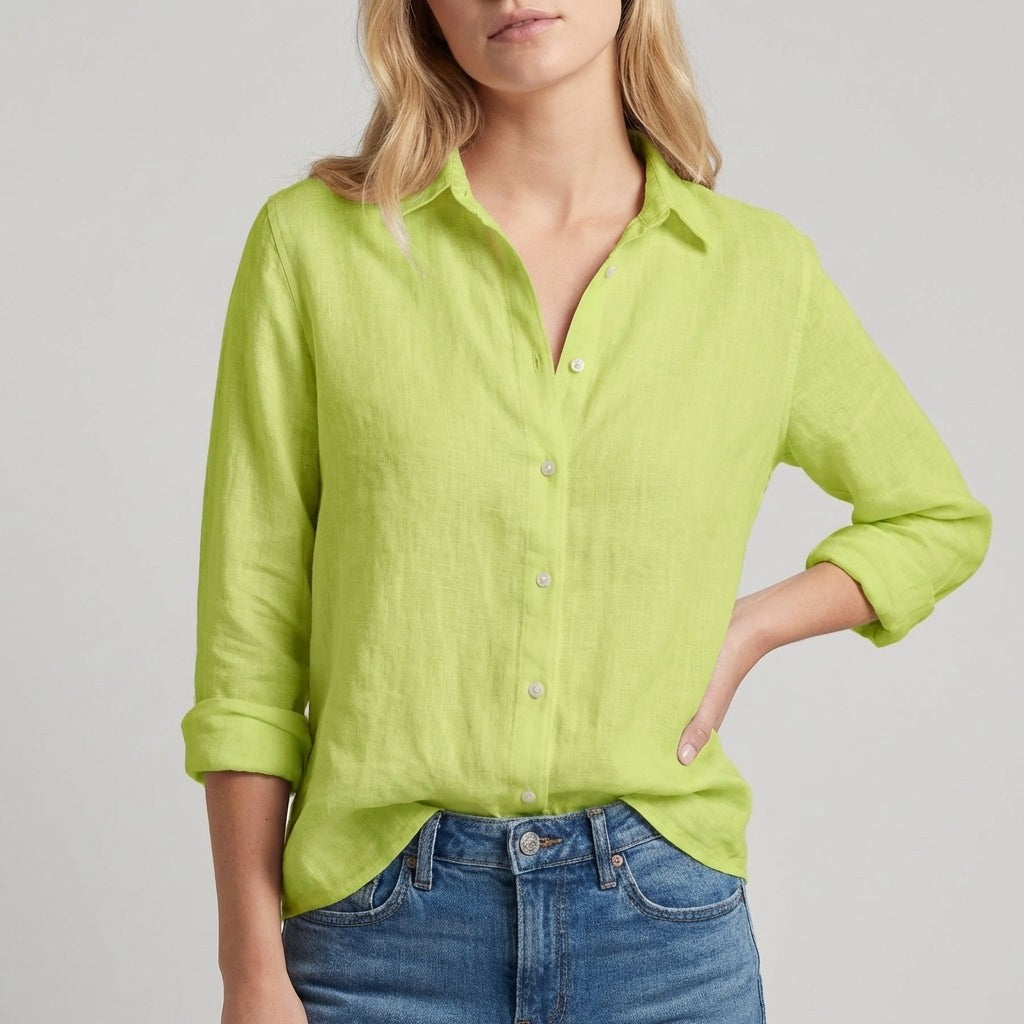 Chantilly Relaxed Button-Up Blouse in Sage - Sienna & Stella