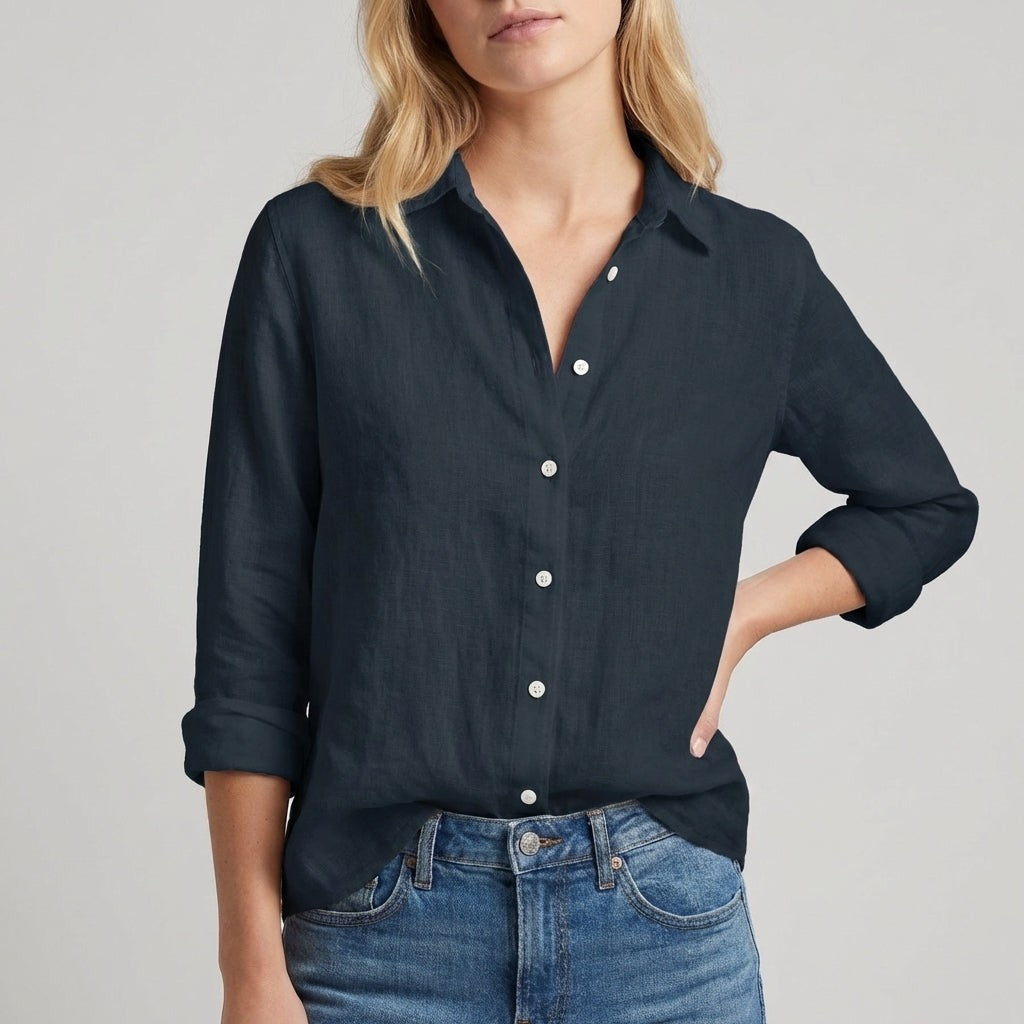 Chantilly Relaxed Button-Up Blouse in Ebony - Sienna & Stella