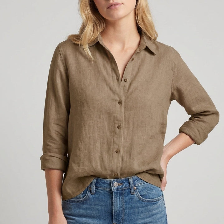 Chantilly Relaxed Button-Up Blouse in Sepia - Sienna & Stella