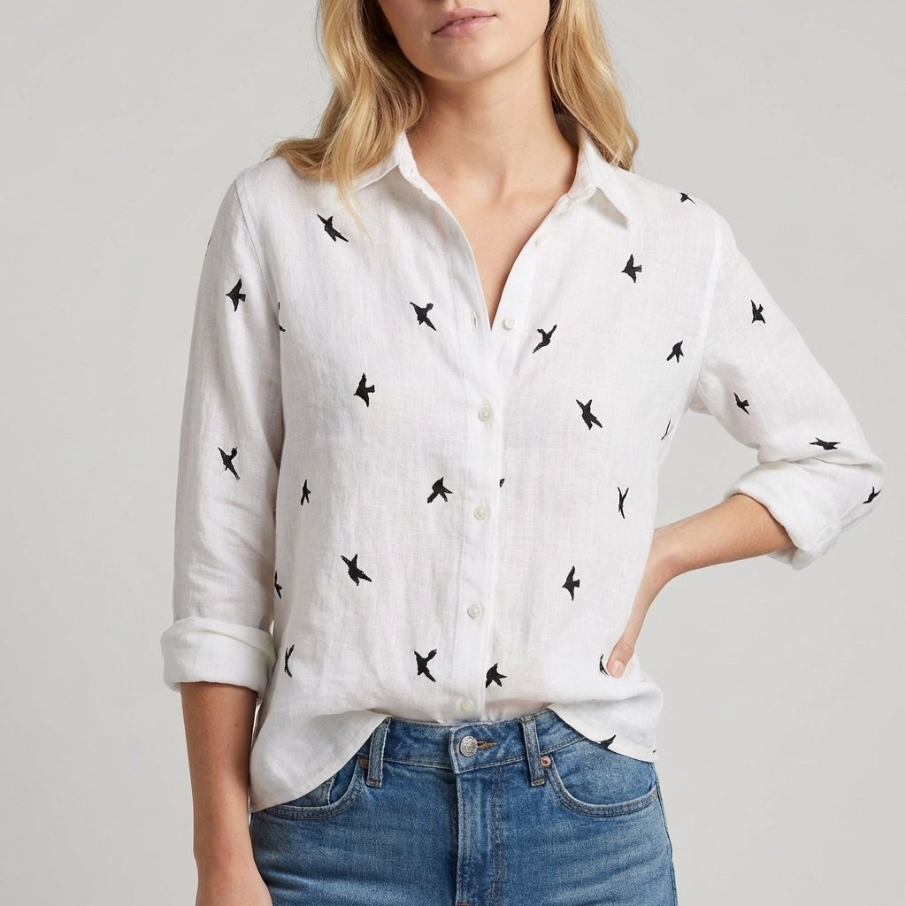 Chantilly Relaxed Button-Up Blouse in Pearl - Sienna & Stella