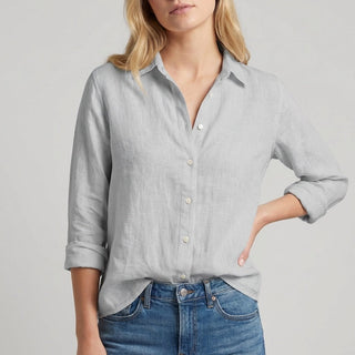 Chantilly Relaxed Button-Up Blouse in Pewter - Sienna & Stella