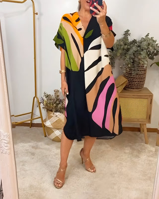 Roos Colorful Leaf Print Dress
