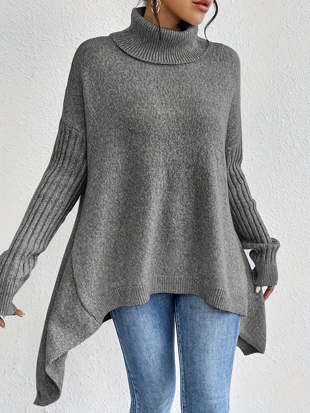 Laila Asymmetric Hem Turtleneck Sweater