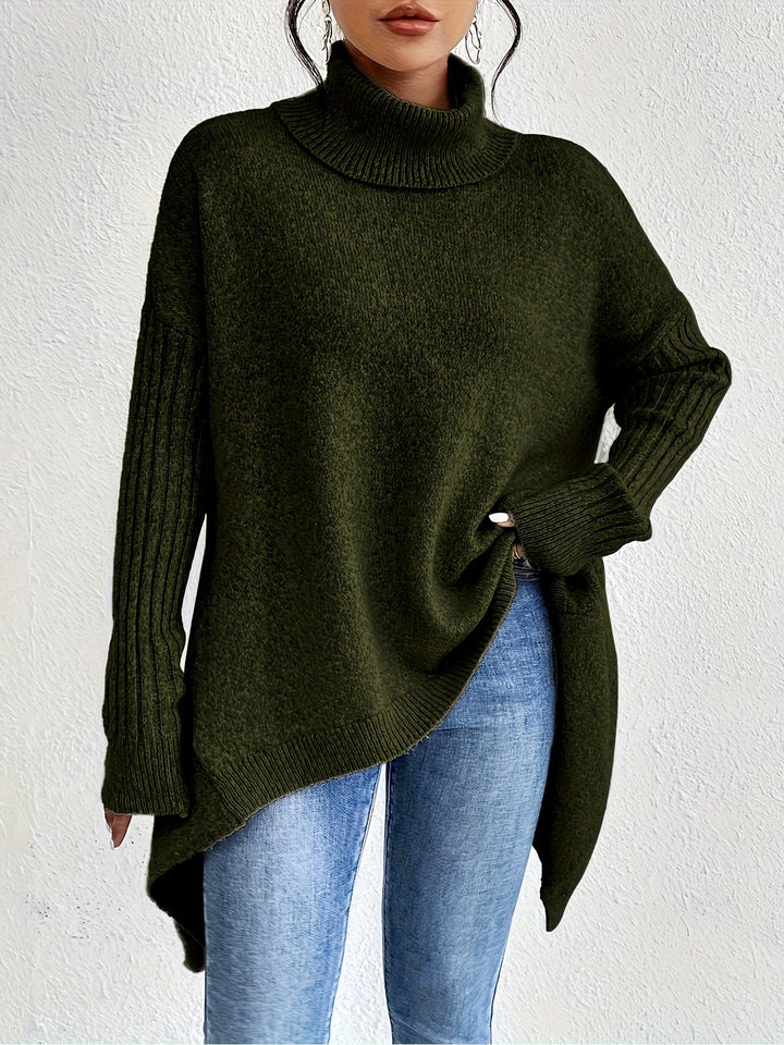 Laila Asymmetric Hem Turtleneck Sweater