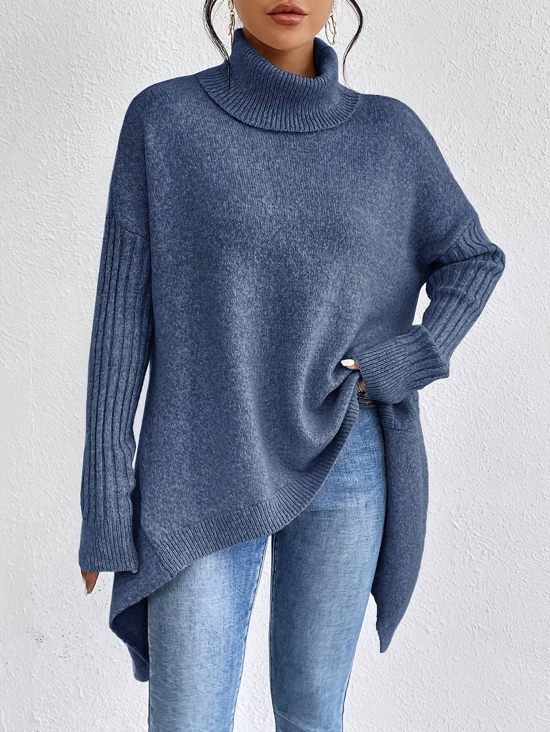 Laila Asymmetric Hem Turtleneck Sweater