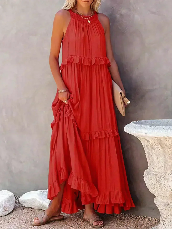 Robe à volants Sarah avec col montant