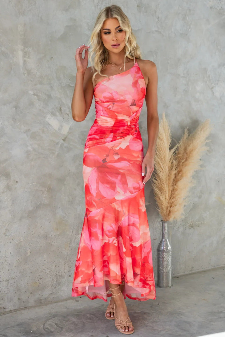 Xanthe Pleated One-Shoulder Dress